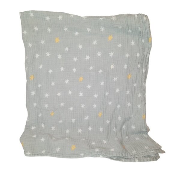Aden + Anais Stars Gray Muslin Swaddle Wrap Baby Blanket 44" X 43" - Picture 1 of 5